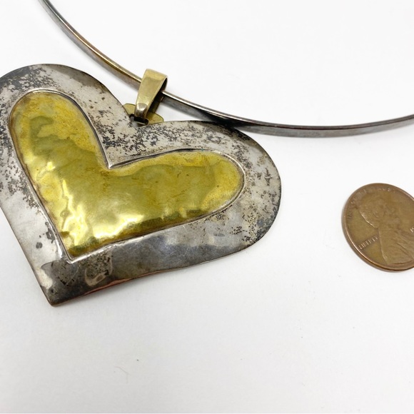 693 Vintage Jeep Collins JBC sterling Silver and Brass Heart Pendant with a Silv - Picture 5 of 11